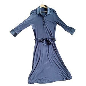 Boden Navy Blue Quarter Button Down Collared Midi Dress Size 12 R Women